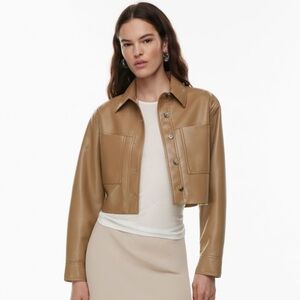 Aritzia Wilfred Little Cropped Jacket in Camel Leather
